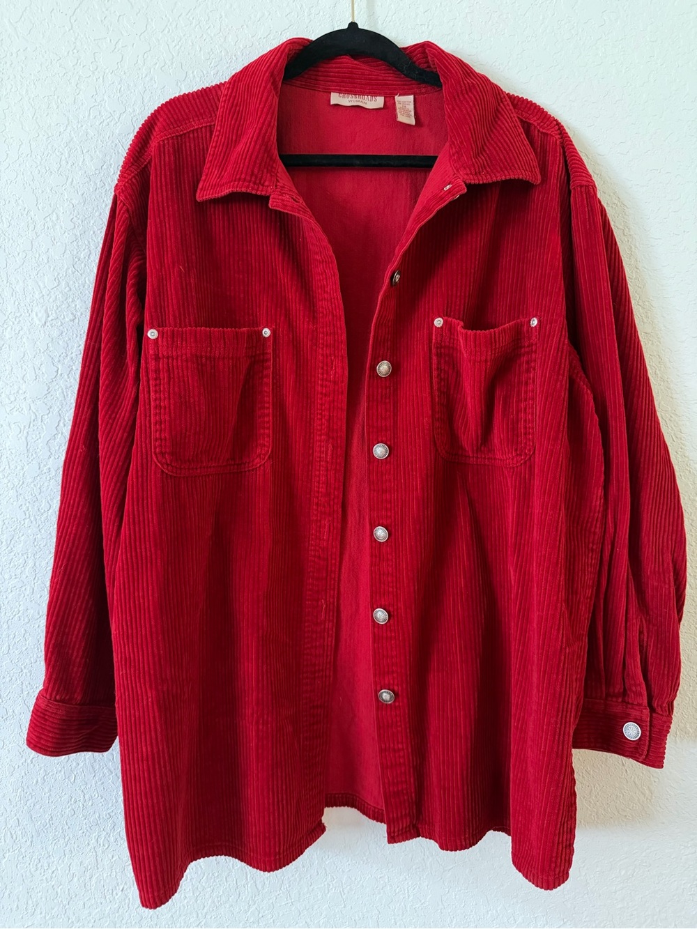 Crossroads Corduroy Jacket Women 1X RED Pockets Shacket Barn Chore